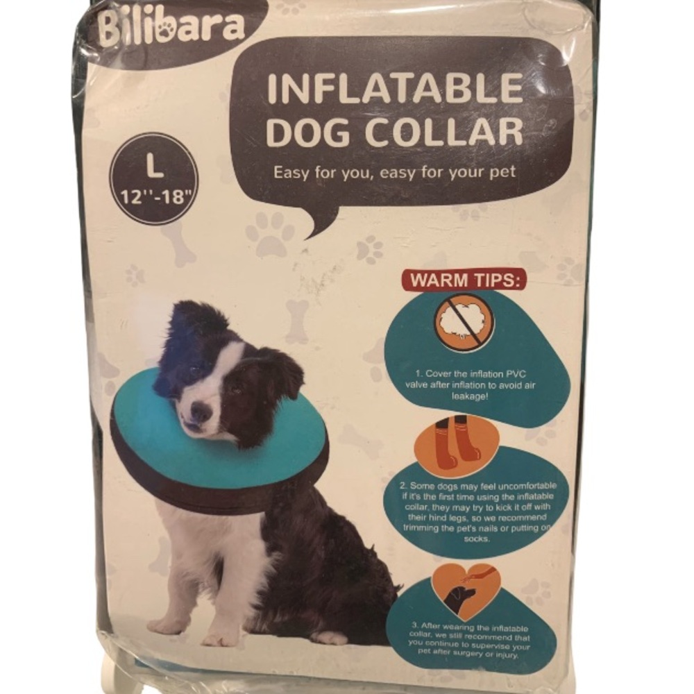 Pre-Owned Sealed Bilibara Large Inflatable Dog Collar Teal- 12"-18" Adju…